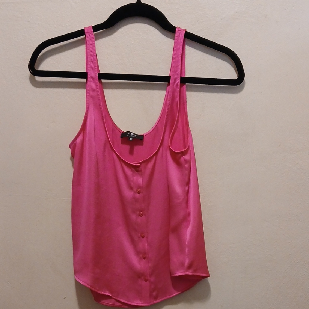 7 For All Mankind Pink Fitted Buttoned Tank Top